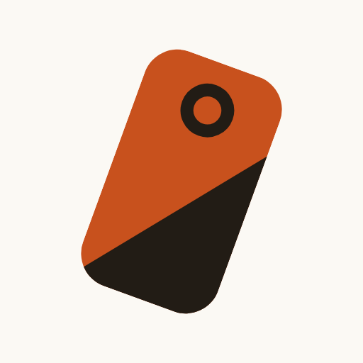 The Batchly mark: a clay price tag with an ink corner, leaning to the right, on warm stone